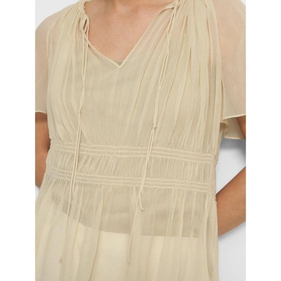 Theory Wmn Flax Tie Neck Raglan Short Sleeves Crinkled Silk Chiffon Top Sz M NWT - Picture 8 of 14